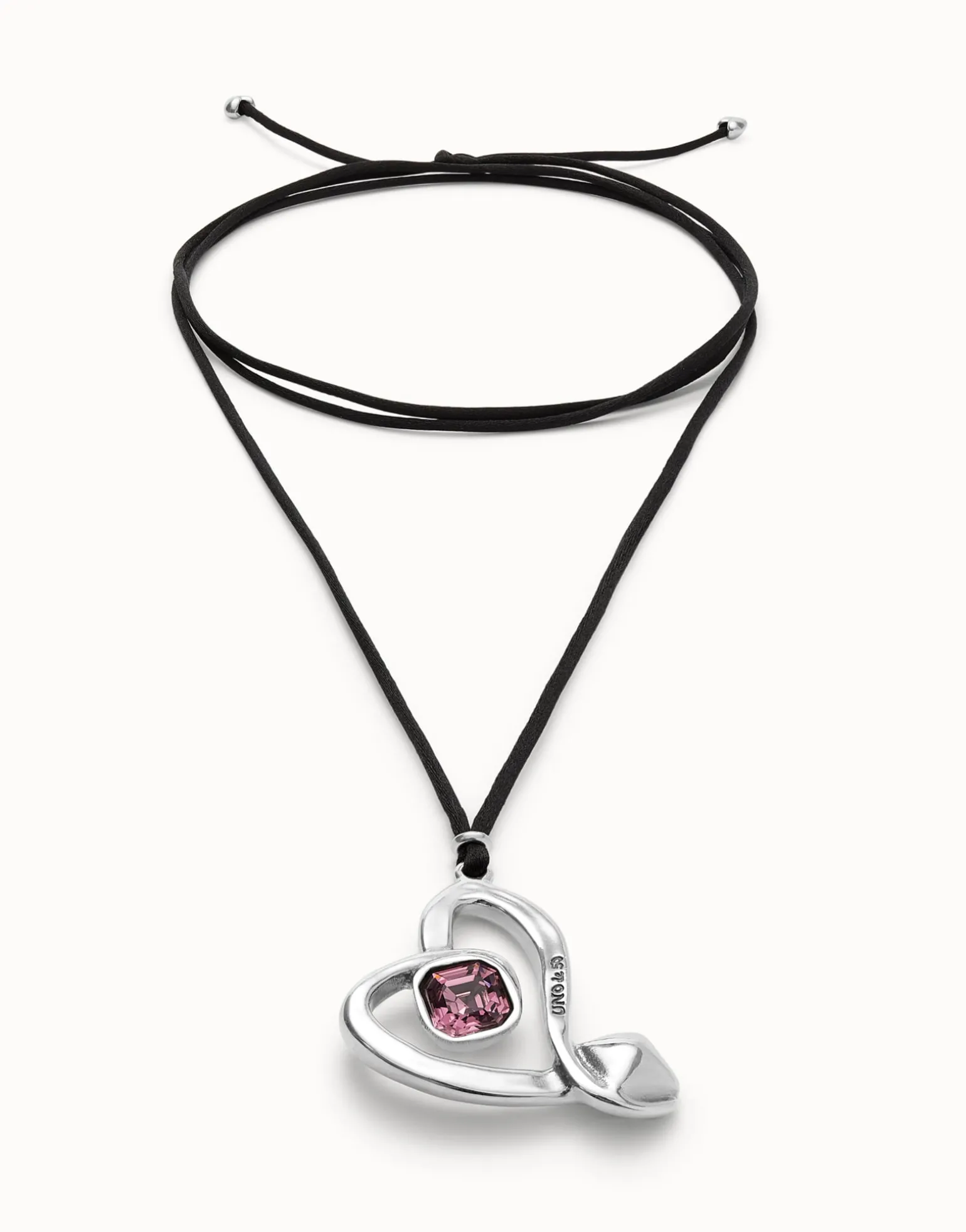 Long pendant and central heart with pink crystal