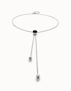 Long pendant necklace with central black murano glass