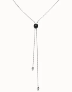 Long pendant necklace with central black murano glass