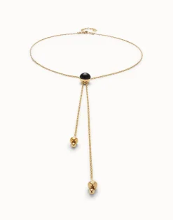 Long pendant necklace with central black murano glass