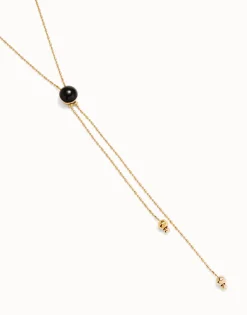 Long pendant necklace with central black murano glass