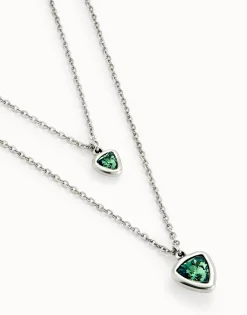 Multi-layer pendant link chain necklace with green crystal