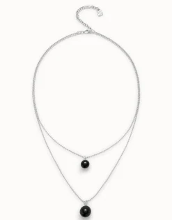 Multi-layer pendant link necklace with black murano glass