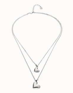 Multi strand chain necklace with two hearts
