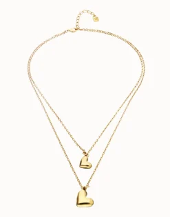 Multi strand chain necklace with two hearts