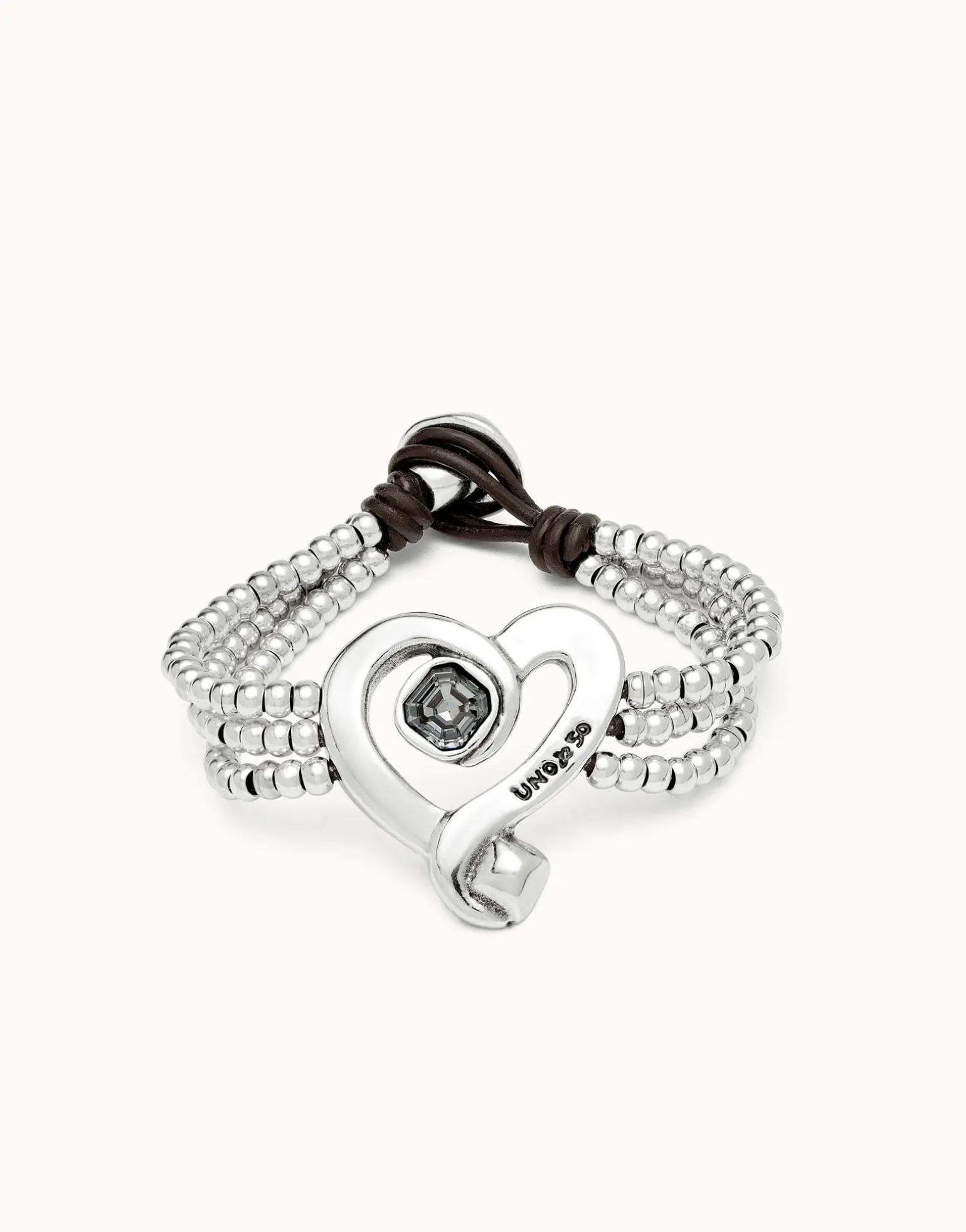 Multi strand leather beaded bracelet with a heart