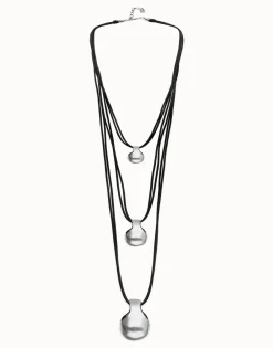 Multi strand leather necklace with three spheres