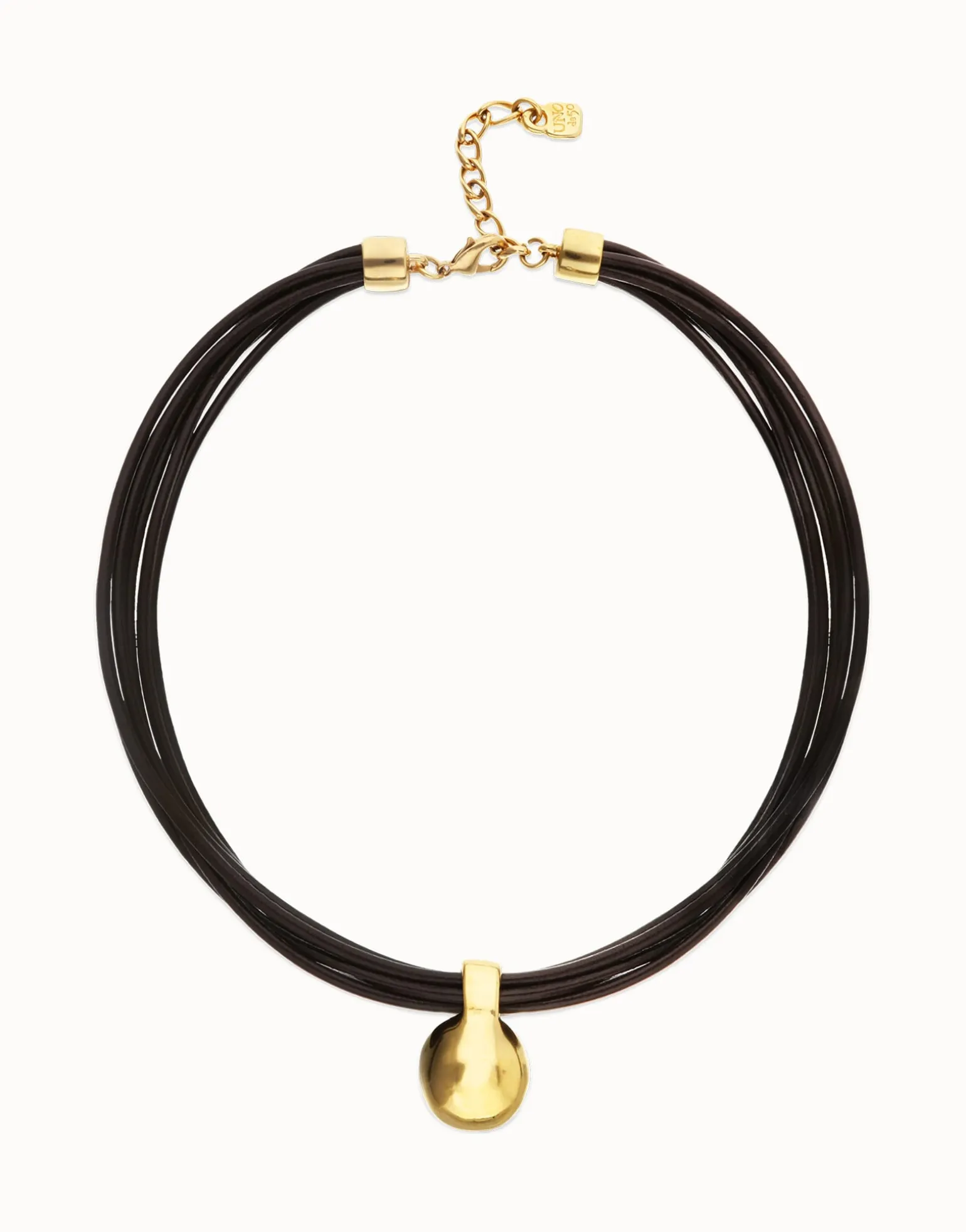 Multistrand short leather necklace with large sphere