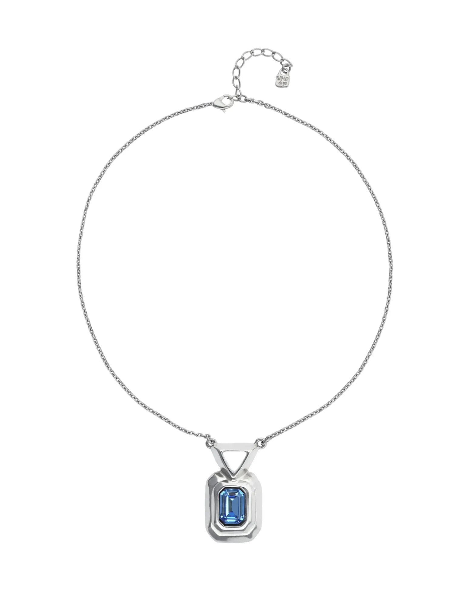Necklace with rectangular blue faceted crystal