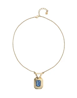 Necklace with rectangular blue faceted crystal