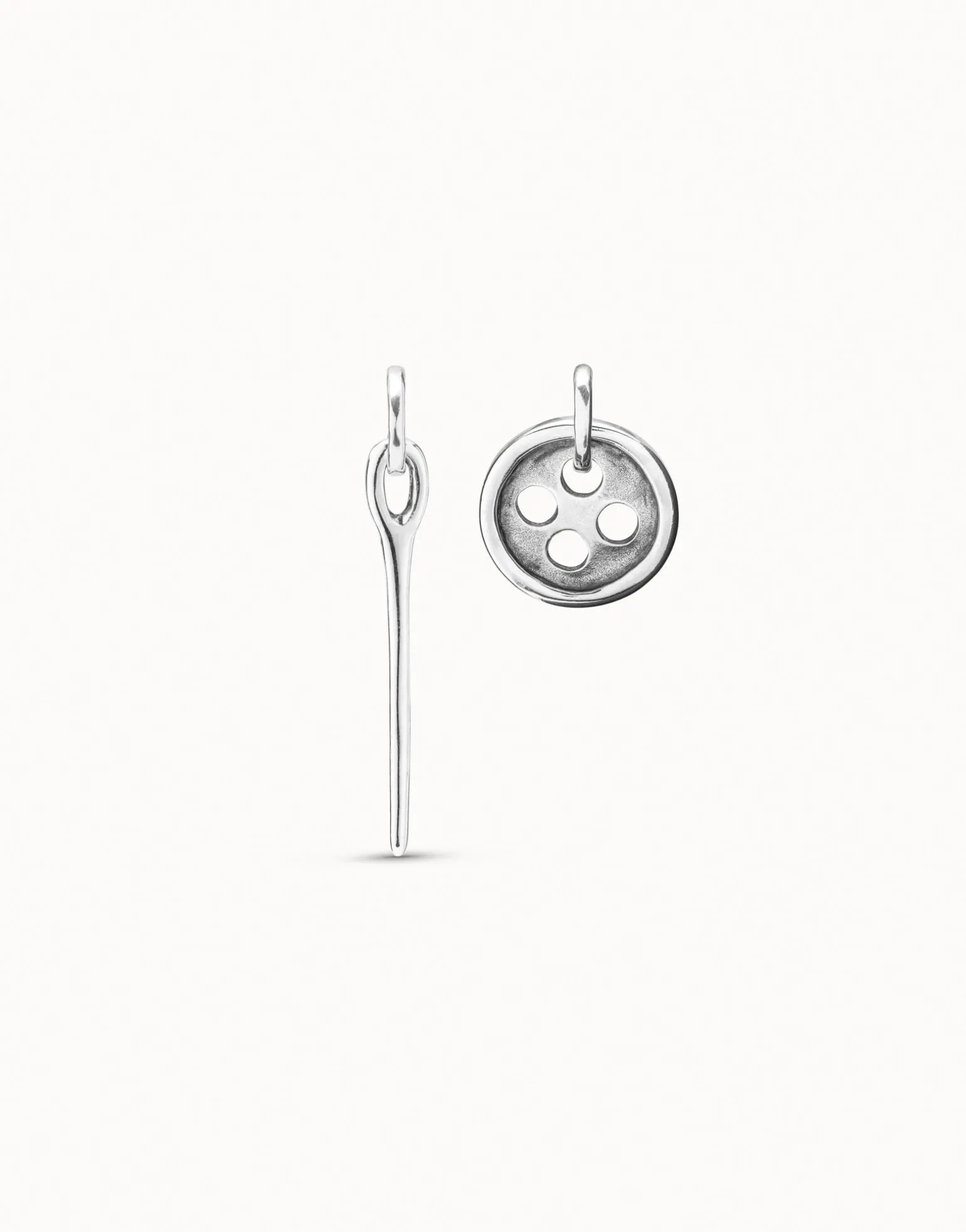 Needle and button earrings