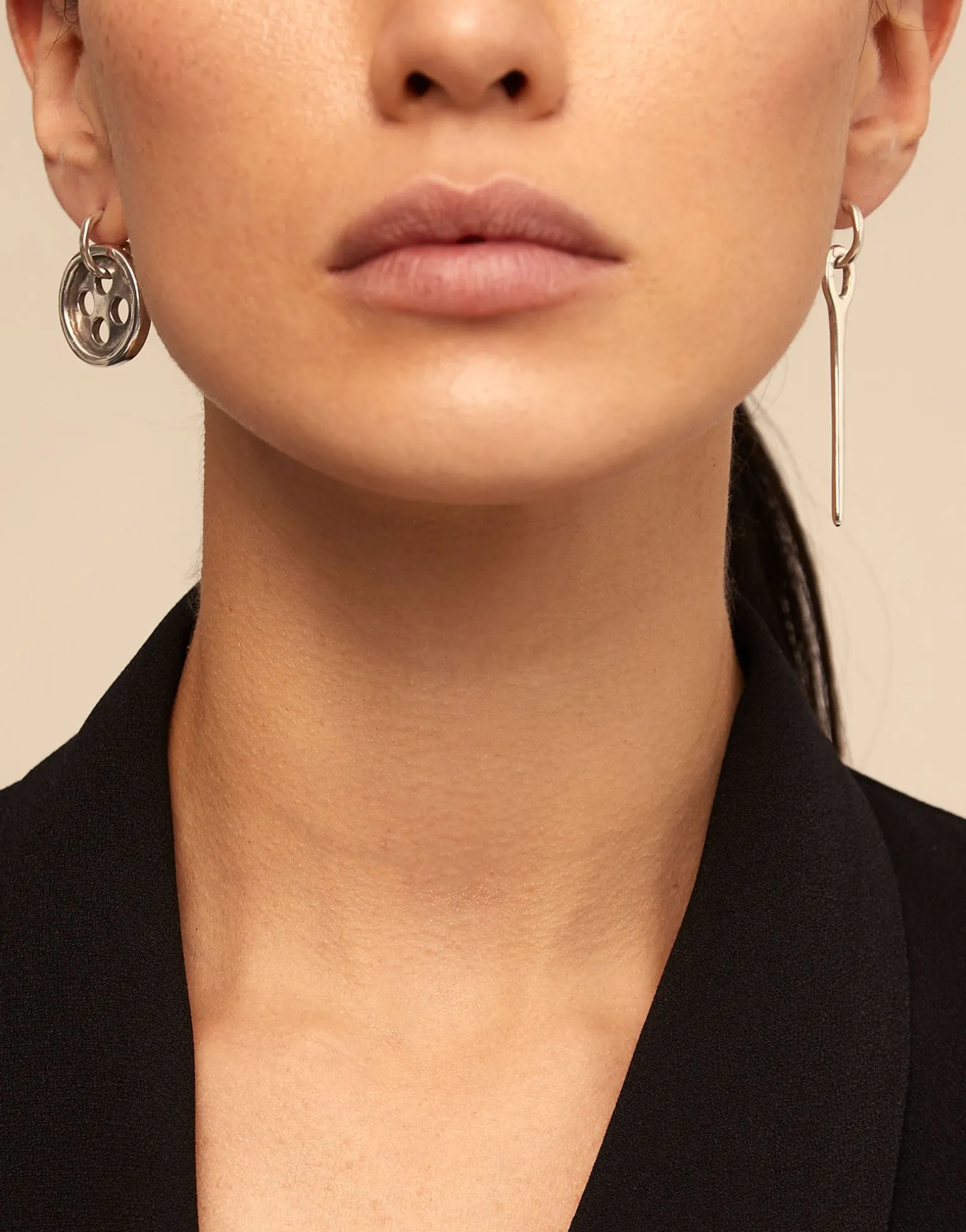 Needle and button earrings