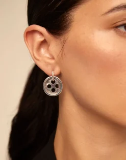 Needle and button earrings