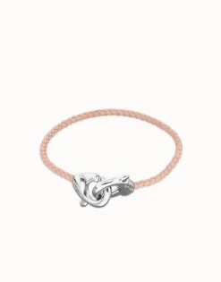 Pink leather bracelet with interlocking carabiner