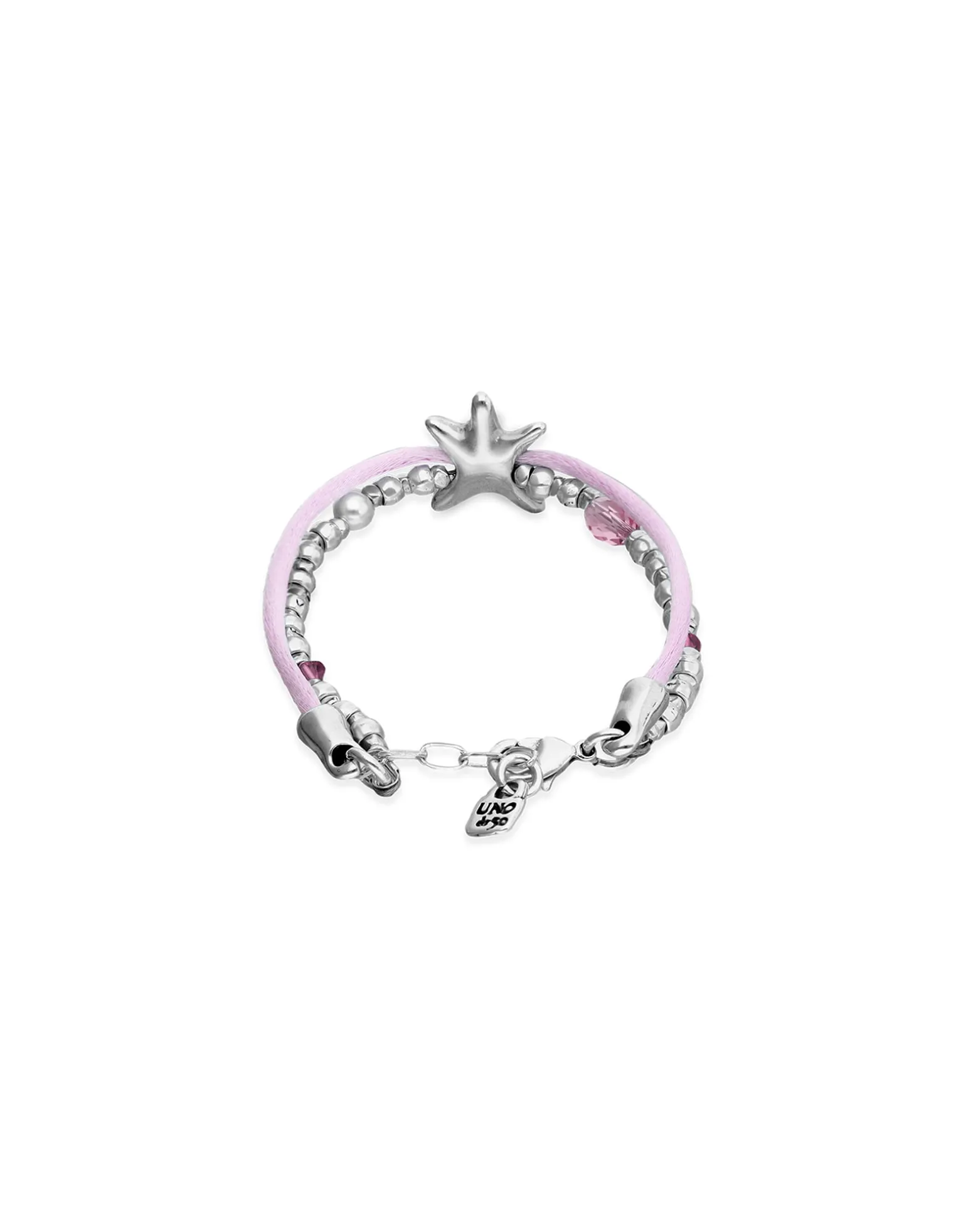 Pink silk thread and metal bracelet with starfish