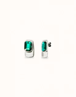 Rectangular-shaped earrings with green crystal