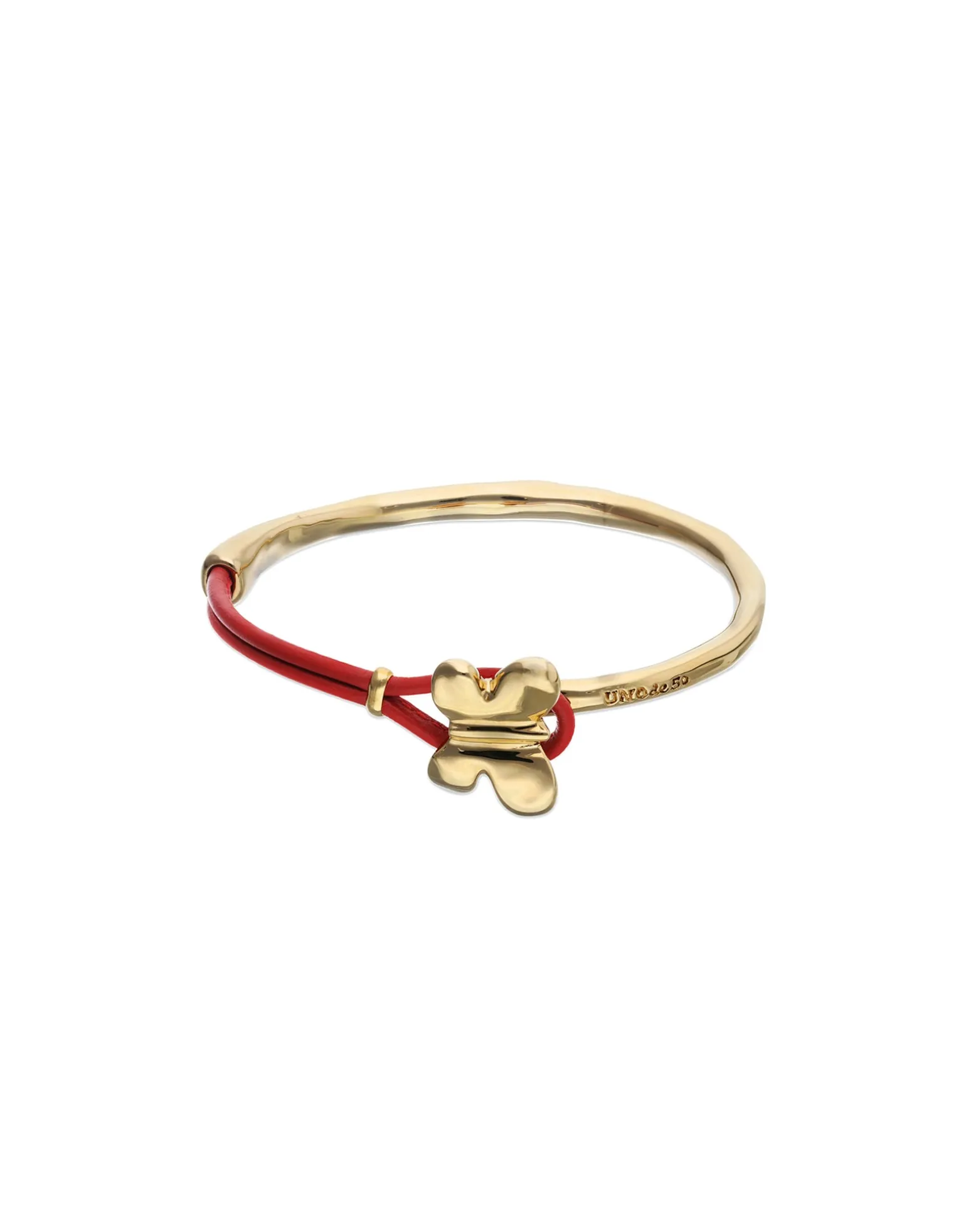 Red leather bracelet with butterfly ornament