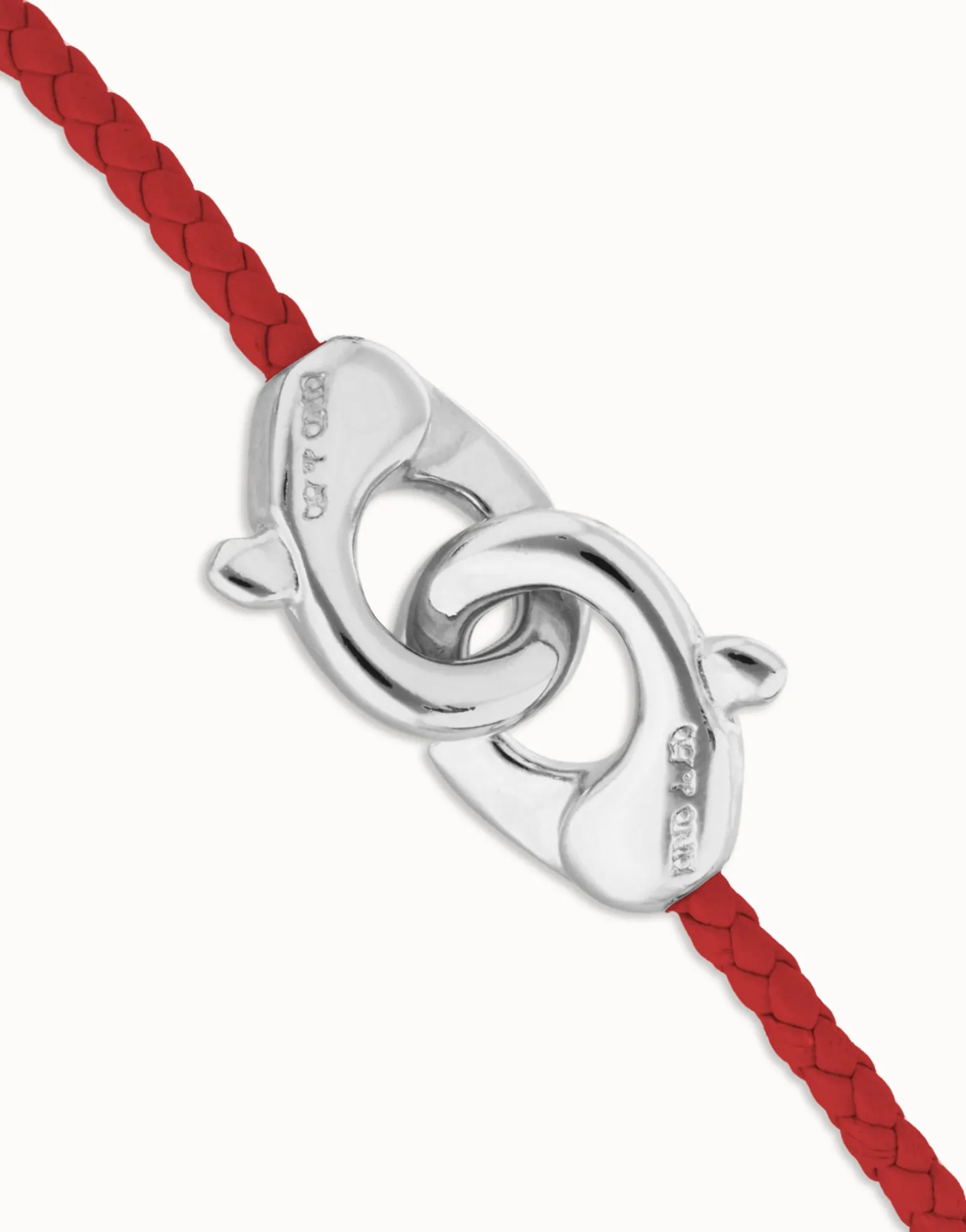 Red leather bracelet with interlocking carabiner