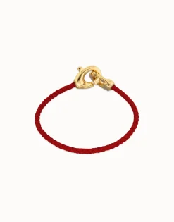 Red leather bracelet with interlocking carabiner