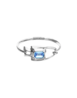 Semi-rigid bracelet with blue faceted crystal