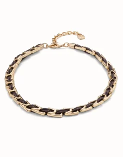 Short leather necklace with links