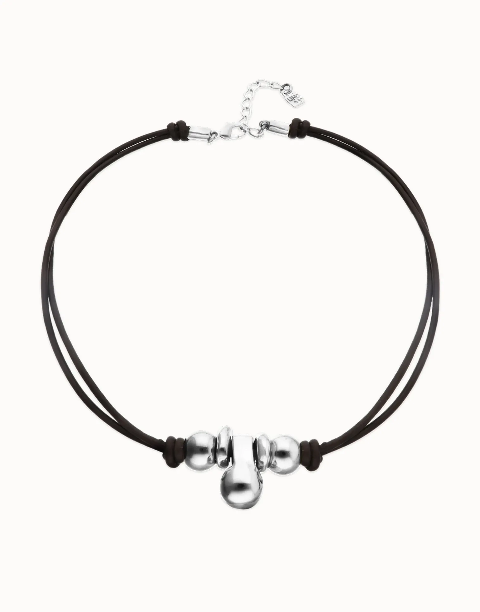 Short leather necklace with three spheres