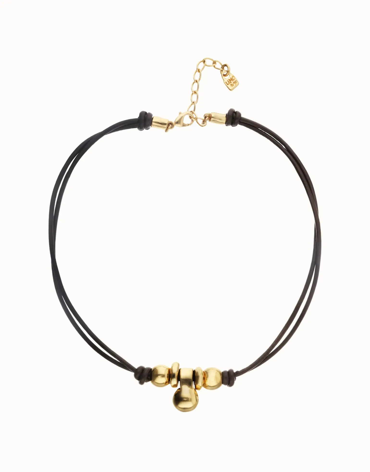 Short leather necklace with three spheres