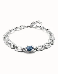 Short link chain necklace with large blue crystal