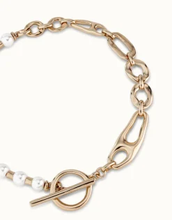 Short link chain necklace with pearls