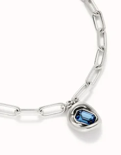 Short link chain pendant necklace blue crystal