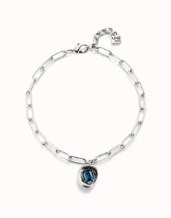 Short link chain pendant necklace blue crystal