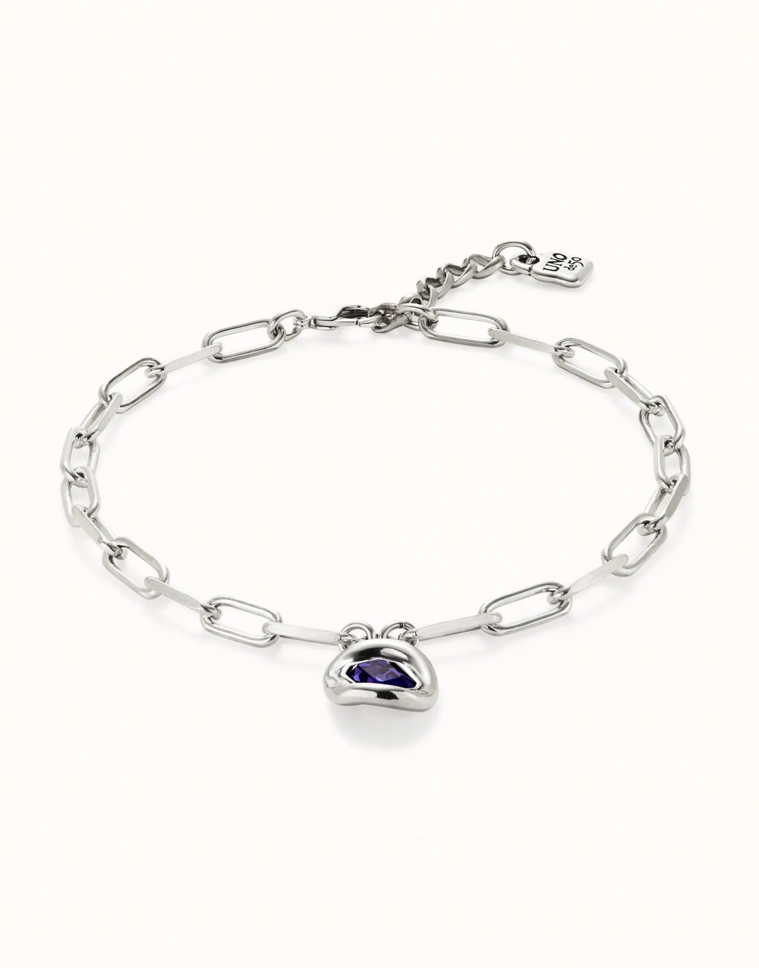 Short link chain pendant necklace purple crystal
