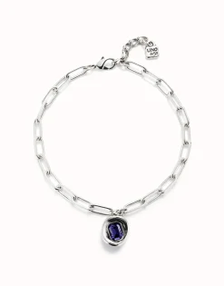 Short link chain pendant necklace purple crystal