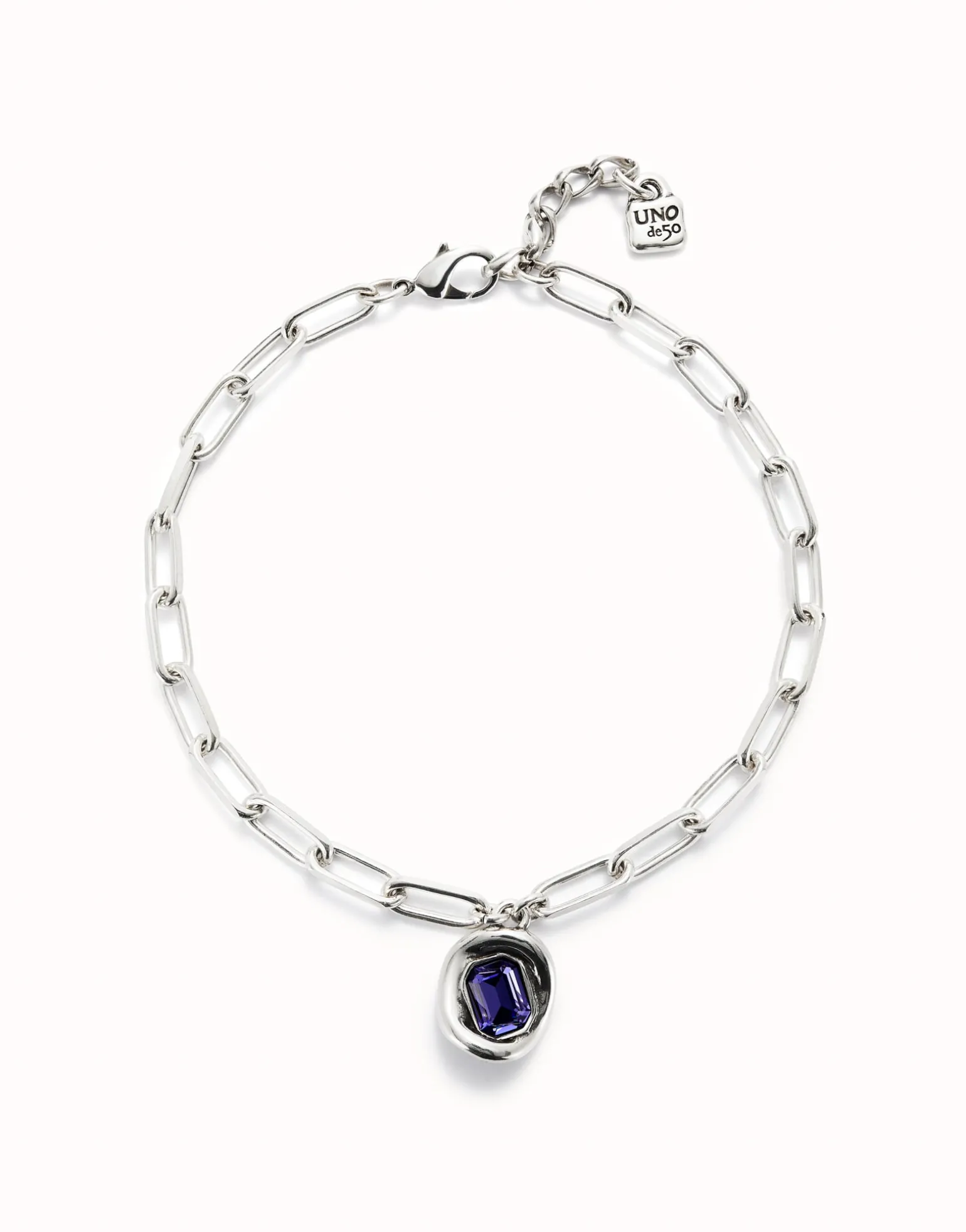Short link chain pendant necklace purple crystal