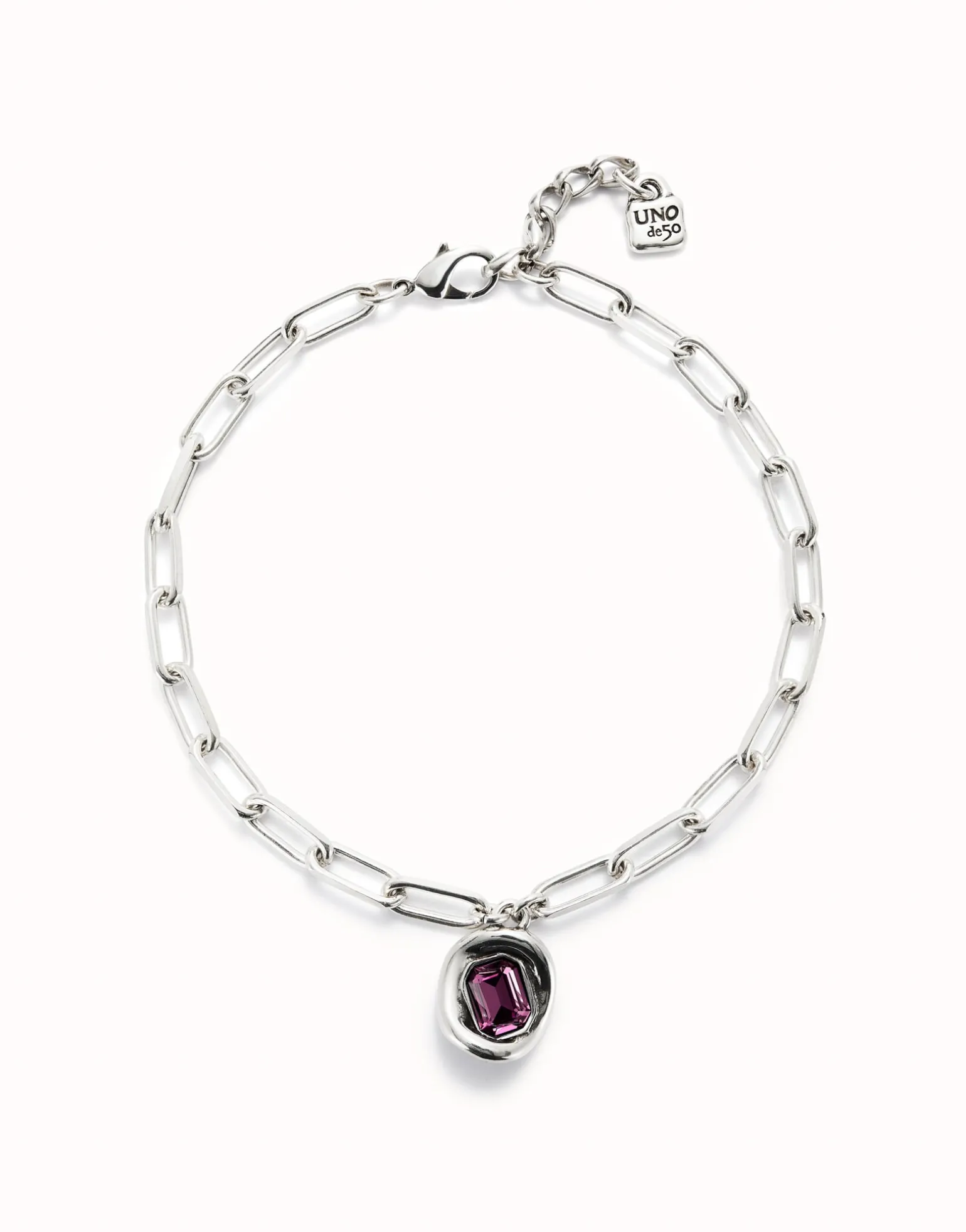 Short link chain pendant necklace pink crystal