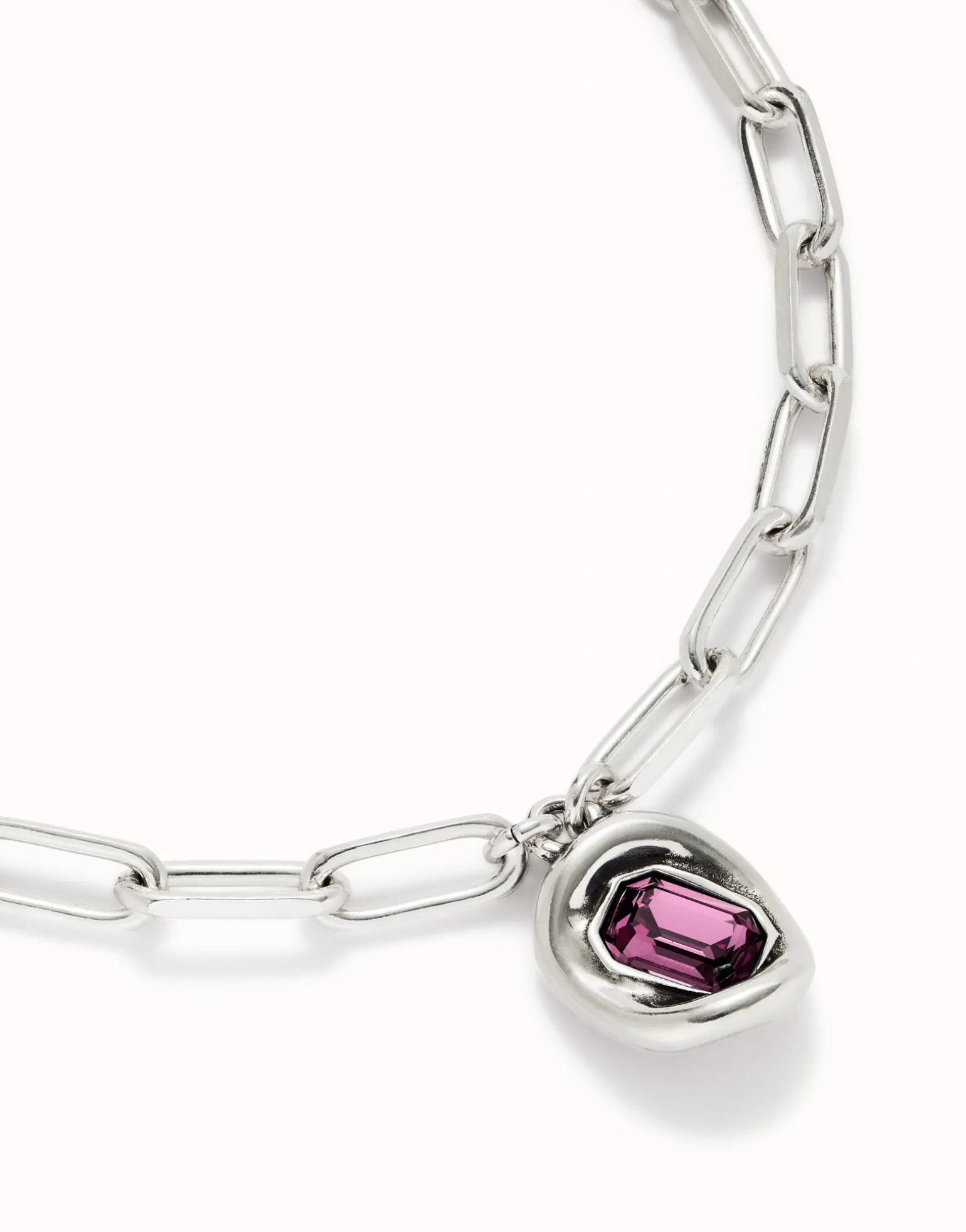 Short link chain pendant necklace pink crystal