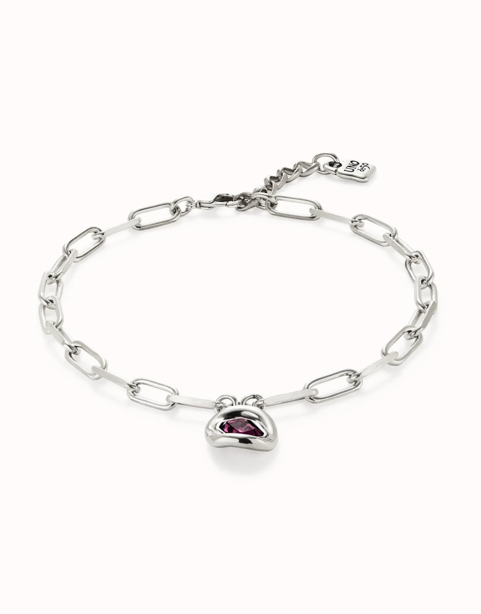 Short link chain pendant necklace pink crystal