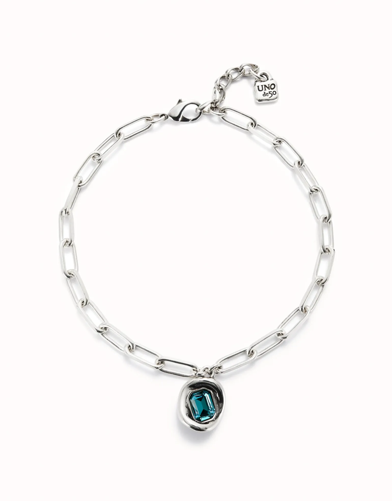 Short link chain pendant necklace sky-blue crystal