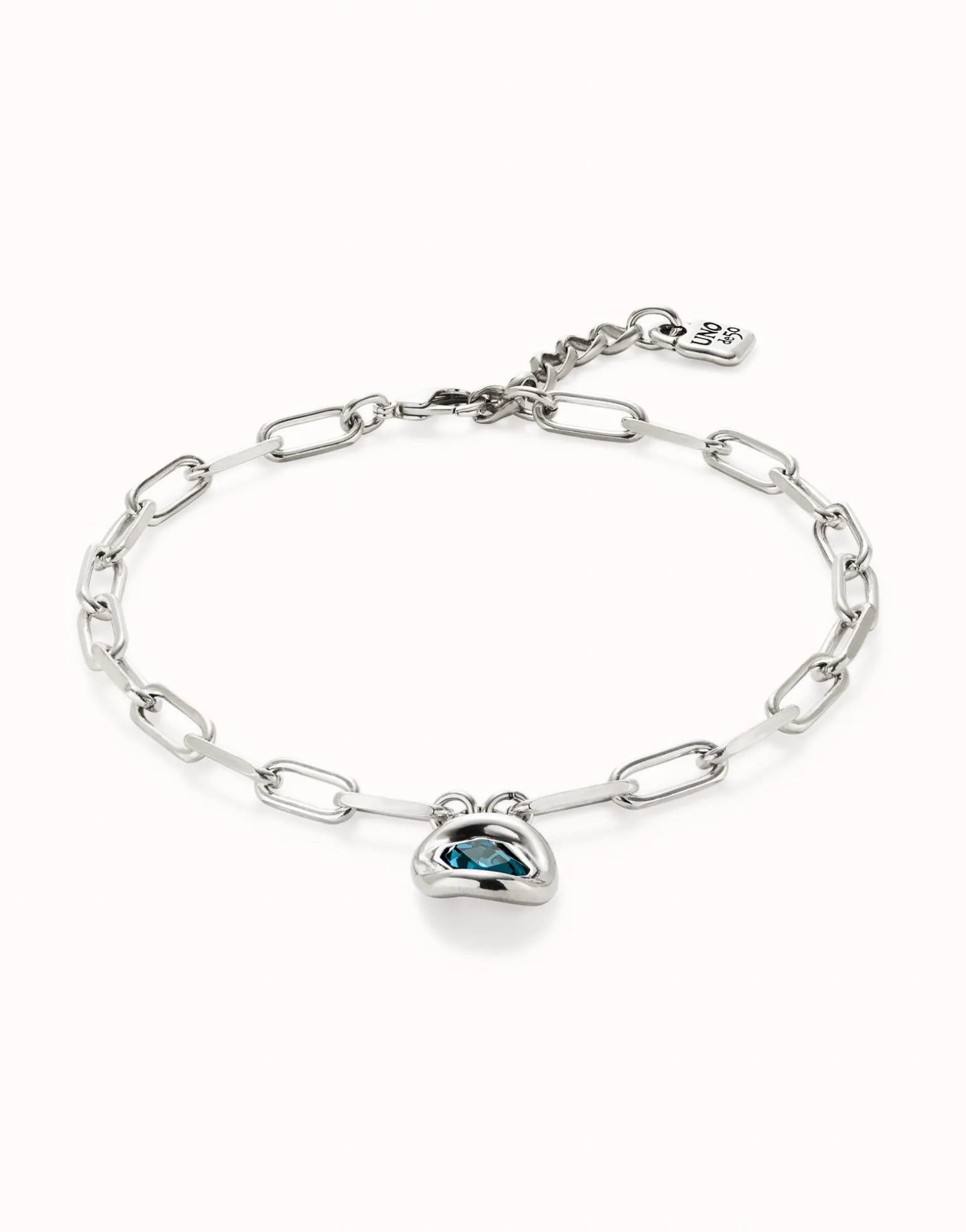 Short link chain pendant necklace sky-blue crystal