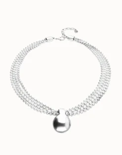 Short necklace with silver threads and large sphere