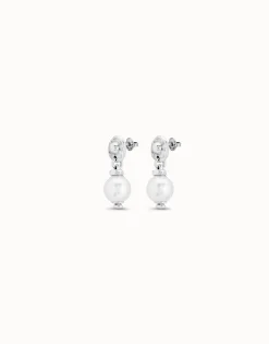 Sterling silver-plated drop earrings with pearl