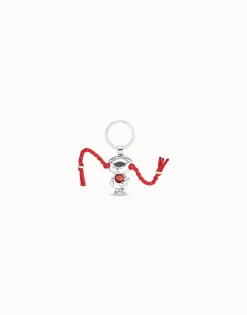 Sterling silver-plated girl and braids key-ring