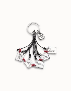 Sterling silver-plated message key-ring with leather details