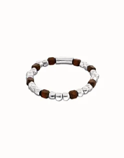 Stretch bracelet with silver and wooden beads