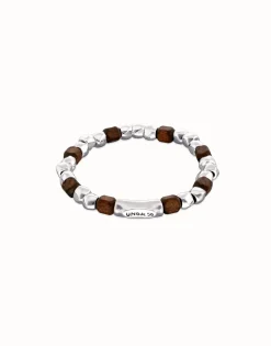 Stretch bracelet with silver and wooden beads