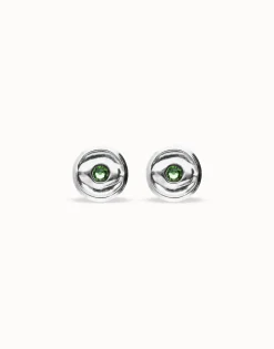 Stud earrings with green faceted crystal