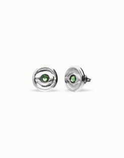 Stud earrings with green faceted crystal