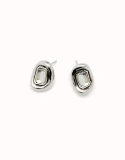 Stud earrings with white faceted crystal