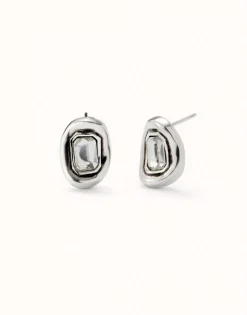 Stud earrings with white faceted crystal