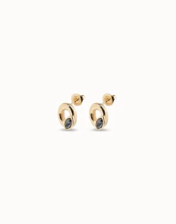 Stud oval earrings with light grey crystal